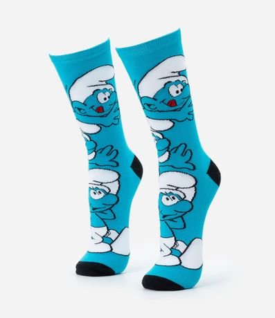 Media Caña Larga en Algodón con Estampa de Los Pitufos