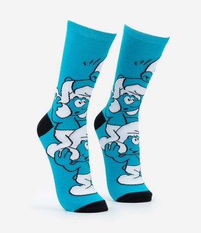 Media Caña Larga en Algodón con Estampa de Los Pitufos 2