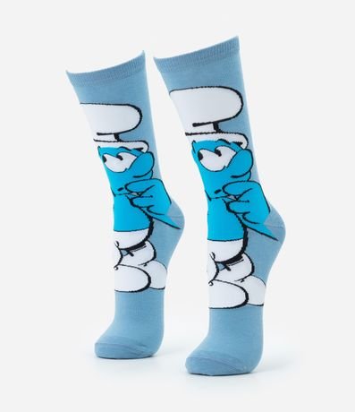 Media Caña Larga en Algodón con Estampa de Smurfs