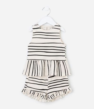Conjunto Infantil en Anarruga con Estampado de Rayas y Volados - Talle 1 a 6 años