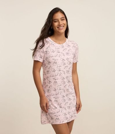 Camisón Corto en Viscosa con Estampa de Gatitos