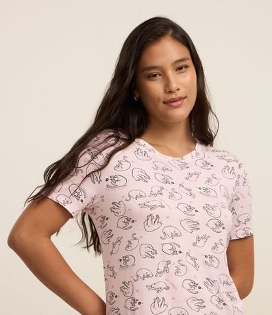 Camisón Corto en Viscosa con Estampa de Gatitos 2