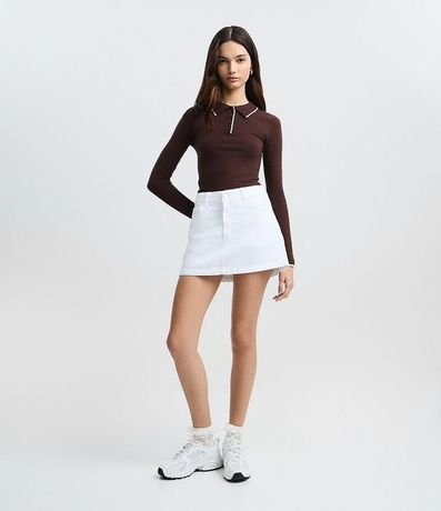 Blusa en Punto con Cuello Polo y Detalle Contrastante 2