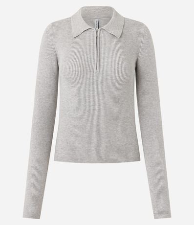 Blusa en Viscosa en Efecto Tricot con Cuello Polo y Cremallera 4