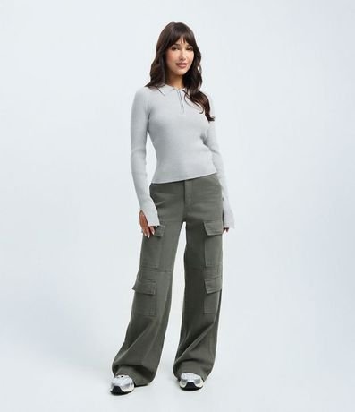 Blusa en Viscosa en Efecto Tricot con Cuello Polo y Cremallera 2