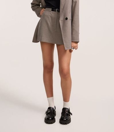 Short pollera en Viscosa Sastrería con Cinturón de Cuadros 3