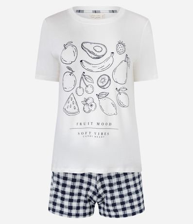 Pijama Short Doll en Viscosa con Estampa de Frutas y Short de cuadros 5