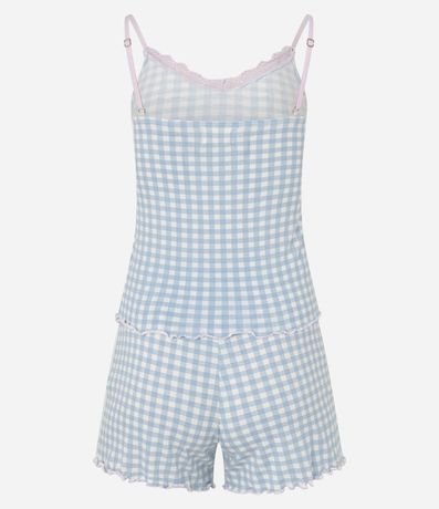 Pijama Short Doll en Viscolycra con Estampa de Cuadros Vichy y Bajo Frufru 8