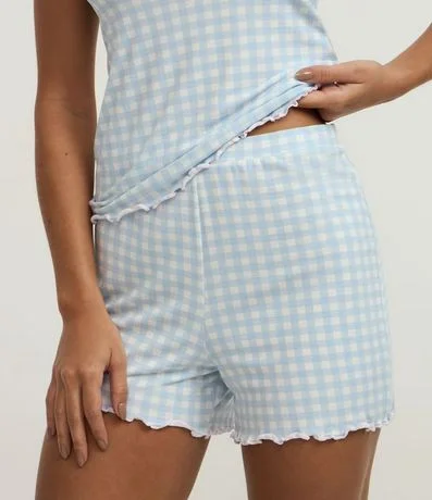 Pijama Short Doll en Viscolycra con Estampa de Cuadros Vichy y Bajo Frufru 4