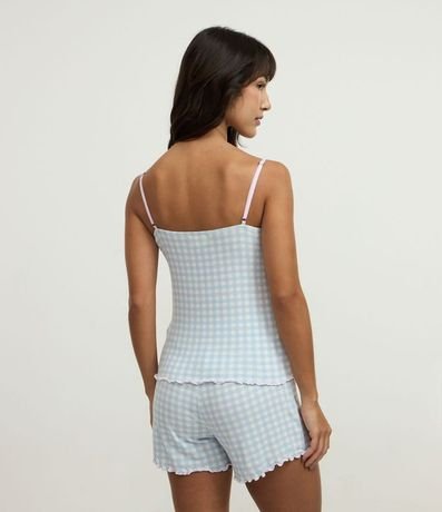 Pijama Short Doll en Viscolycra con Estampa de Cuadros Vichy y Bajo Frufru 5