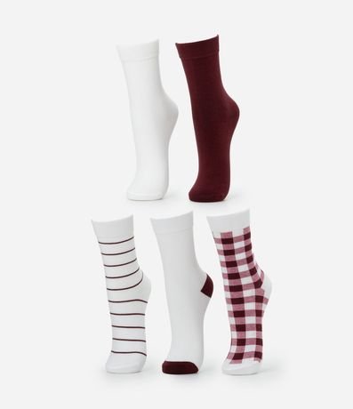 Kit 05 Medias Caña Larga en Algodón con Estampados Diversas