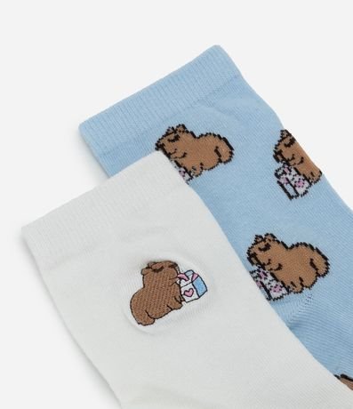 Kit 02 Medias Cano Mediano en Algodón con Estampa y Bordado Carpincho 4