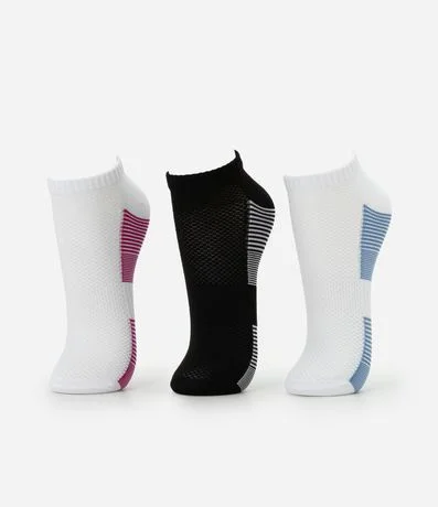 Kit 03 Medias Caña Corta en Algodón con Rayas