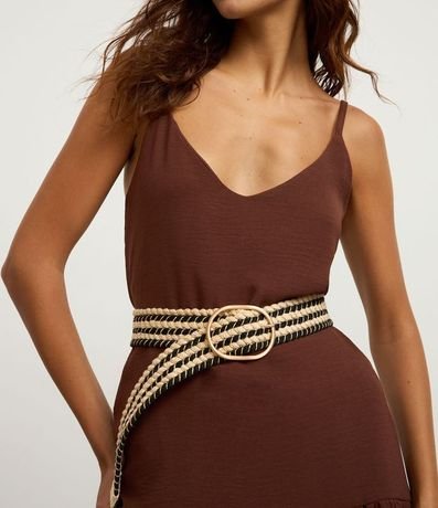 Cinturón Largo Listrado Diferenciado con Hebilla Redonda Bicolor