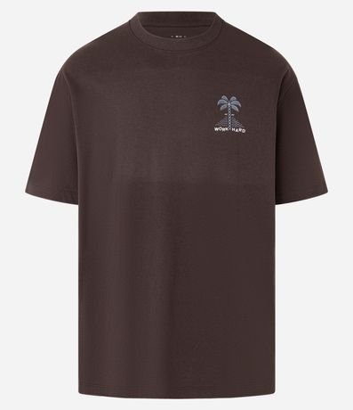 Remera Relaxed en Algodón con Estampa de Palmeras y Lettering Work Hard 7