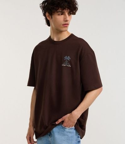 Remera Relaxed en Algodón con Estampa de Palmeras y Lettering Work Hard 1