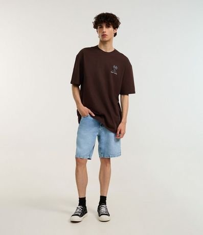 Remera Relaxed en Algodón con Estampa de Palmeras y Lettering Work Hard 2