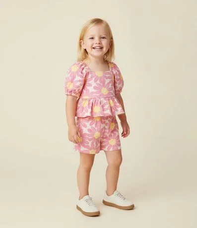 Conjunto Infantil en Algodón con Estampa de Flores - Talle 1 a 5 años
