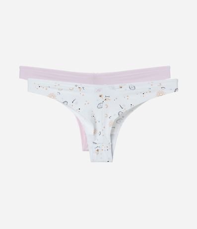 Kit 02 bombachas Bikini Hilo Doble en Microfibra Lisa y Estampa de Ojitos 2