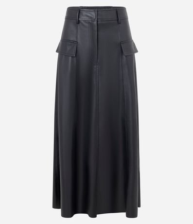 Pollera Evasê Midi en PU con Trabillas y Solapas Delanteras 5