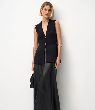 Pollera Evasê Midi en PU con Trabillas y Solapas Delanteras 2