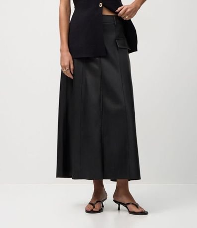 Pollera Evasê Midi en PU con Trabillas y Solapas Delanteras 3