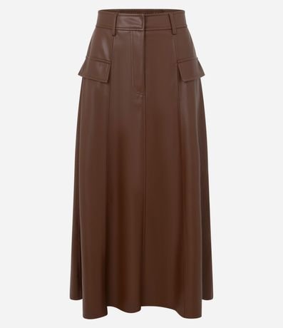 Pollera Evasê Midi en PU con Trabillas y Solapas Delanteras 5