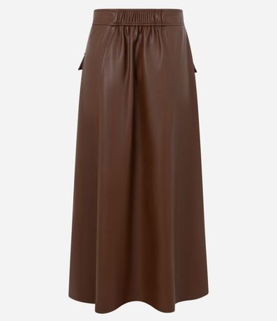 Pollera Evasê Midi en PU con Trabillas y Solapas Delanteras 6