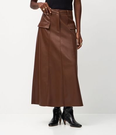 Pollera Evasê Midi en PU con Trabillas y Solapas Delanteras 3