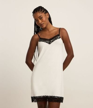 Camisón Corta en Viscolycra con Alcinhas y Encaje Contrastante