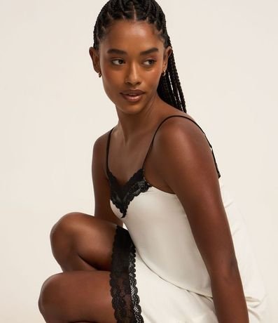 Camisón Corta en Viscolycra con Alcinhas y Encaje Contrastante 2