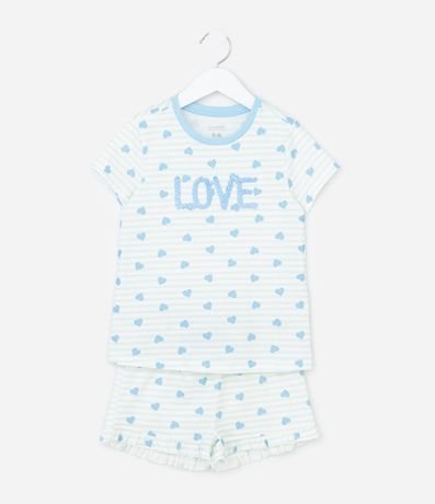 Pijama Infantil corto con Estampa de Corazones y Bordado Love - Talle 2 A 10 años