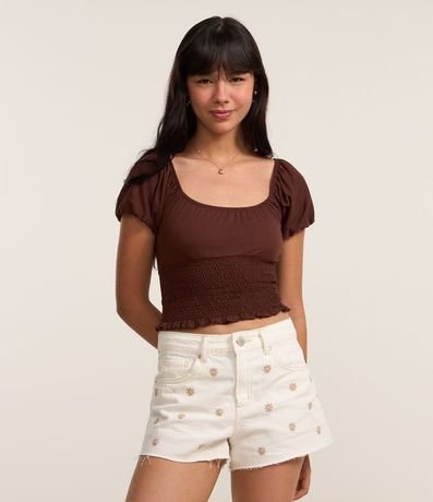 Blusa con Lastex y Manga Abullonada