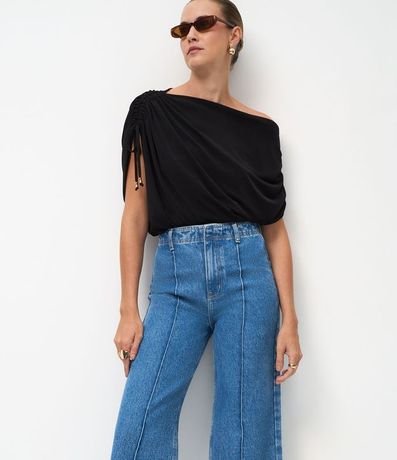 Pantalón Wide Leg Cropped en Jeans con Cintura Sastre 2