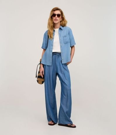 Pantalón Wide Leg en Liocel con Nervura