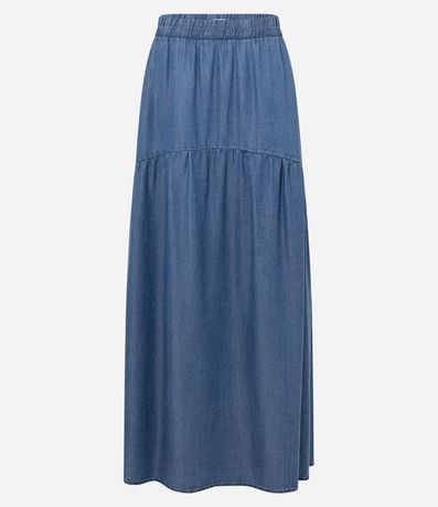 Pollera Evasê New Midi en Liocel con Recorte Fruncido 5