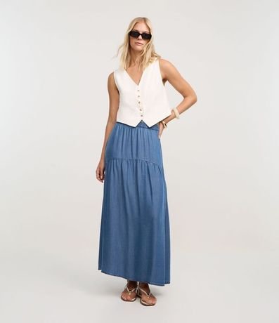 Pollera Evasê New Midi en Liocel con Recorte Fruncido