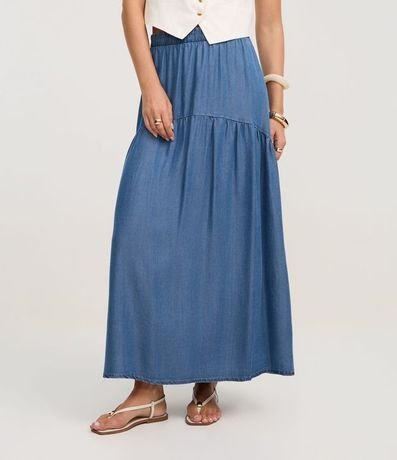 Pollera Evasê New Midi en Liocel con Recorte Fruncido 3