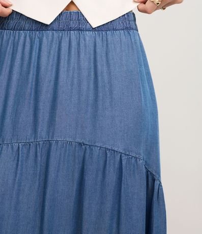 Pollera Evasê New Midi en Liocel con Recorte Fruncido 4