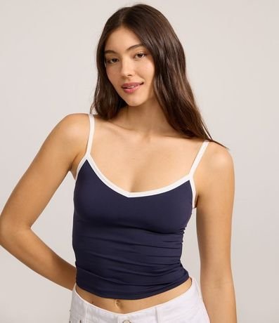 Blusa en Microfibra con Breteles Finos y Viés Contrastantes