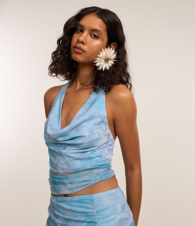 Blusa Frente Única en Tule con Estampa Abstracta