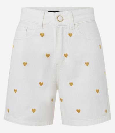 Short Mom Cintura Alta en Jeans con Bordado Corazones 5