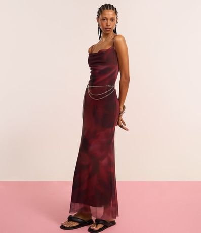 Vestido Long Midi en Tule con Estampa Floral Blur 4