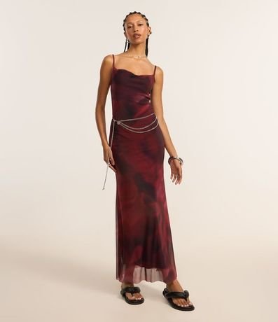 Vestido Long Midi en Tule con Estampa Floral Blur