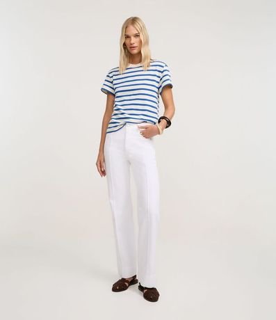 Remera Manga Corta en Algodón con Rayas Verticales y Cuello Redondo 2