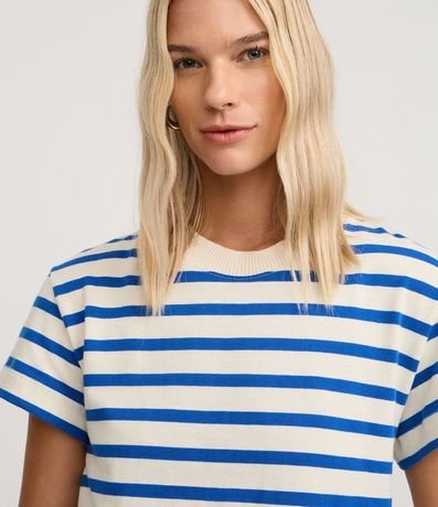 Remera Manga Corta en Algodón con Rayas Verticales y Cuello Redondo 3
