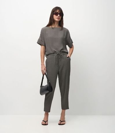 Pantalón Fluída Sastre en Crepé Pied-de-Poule