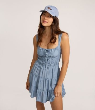 Vestido Evasê Corto con Lazo y Babados