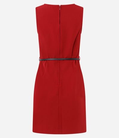 Vestido Corto en Crepé con Pliegues Delanteros y Cinturón en PU 2