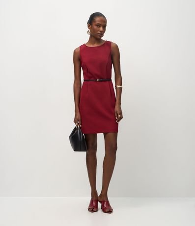 Vestido Corto en Crepé con Pliegues Delanteros y Cinturón en PU 2